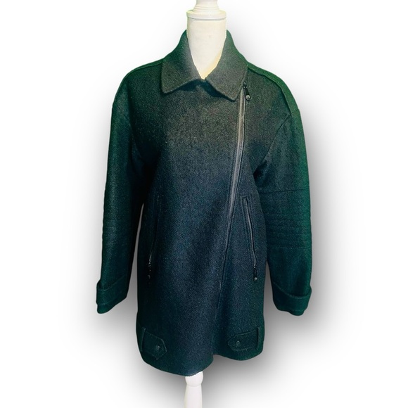 Vince Camuto Black Wool-Blend Moto Style Asymmetric Zip-Up Coat Size Medium - Picture 1 of 16